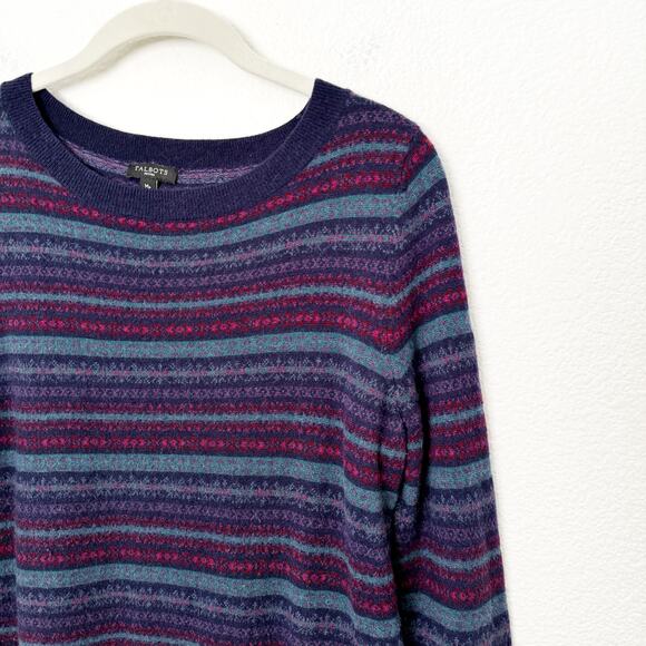 [Talbots] Purple Wool Blend Striped Nordic Fair Isle Sweater Sz Medium Petite MP - Picture 7 of 10